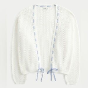 Hollister Women's Cardigan in White with Light Blue Details